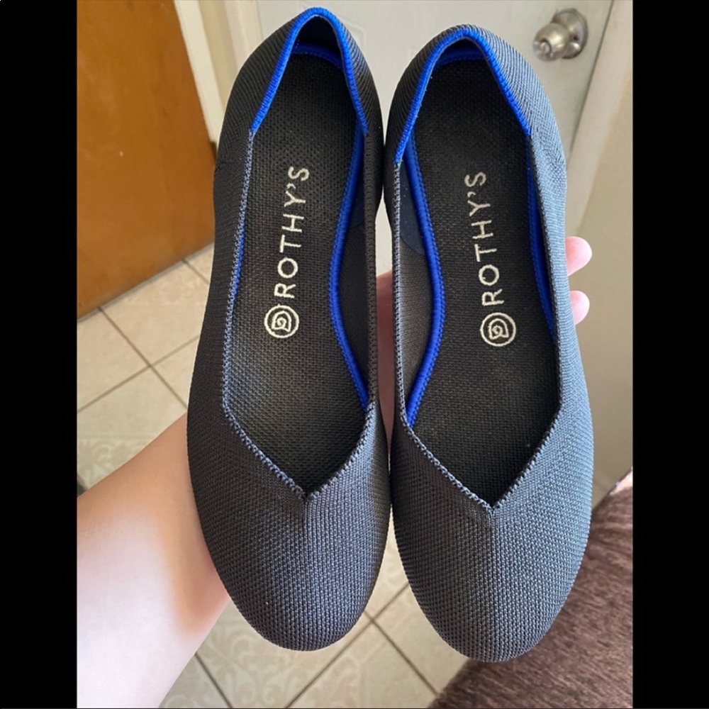 Rothy's Round Toe Flat Black Solid Blue Halo Women's size 9